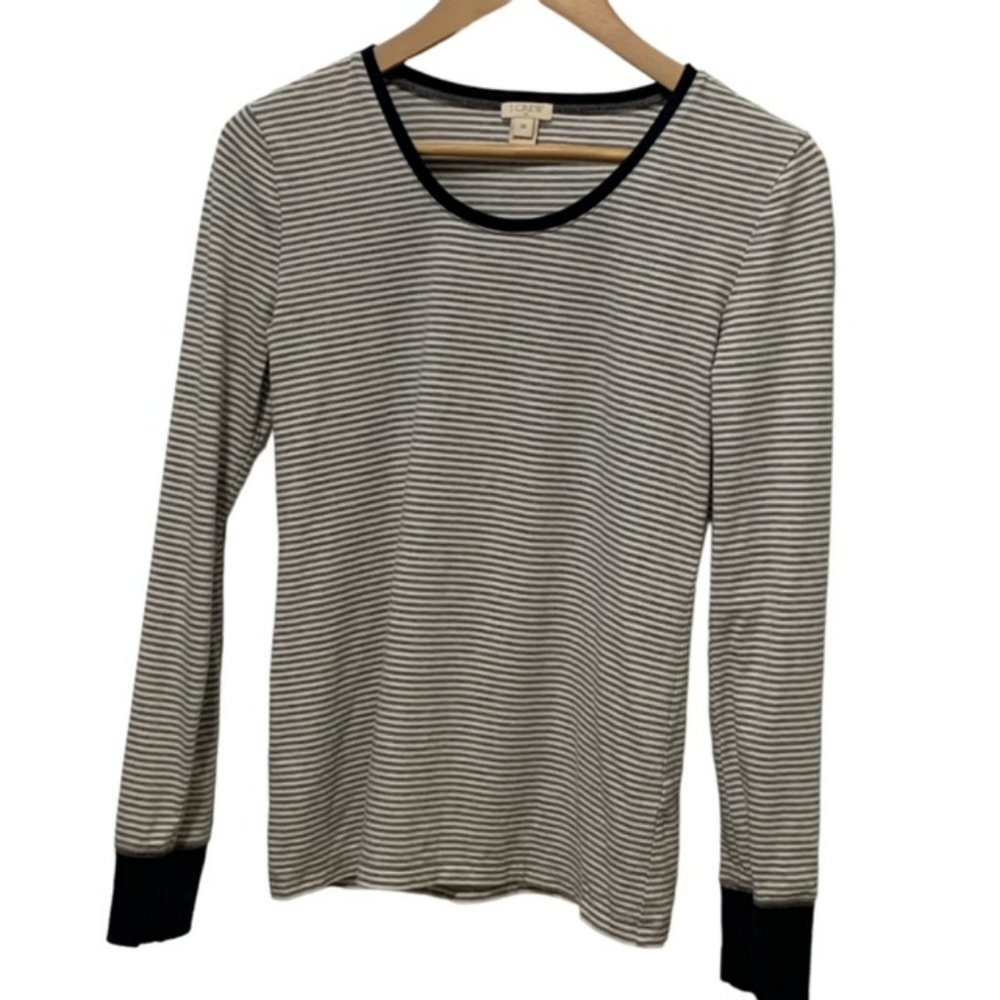 J.Crew Gray White Navy Trim Long Sleeve T Shirt XS - Picture 5 of 9